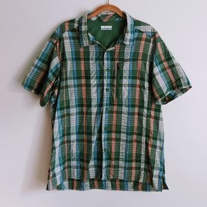 Columbia Plaid Green Blue Button Up Size Large